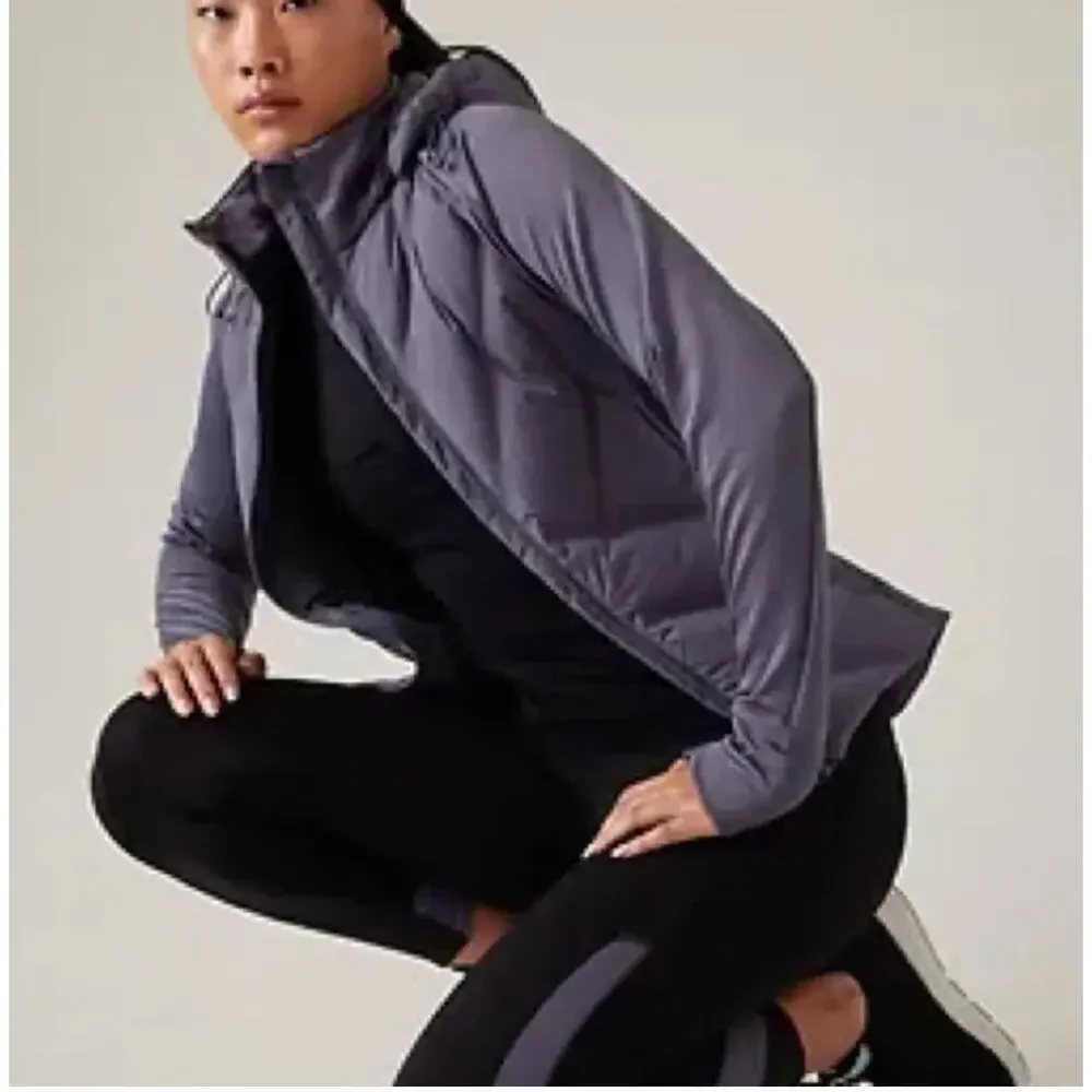 Athleta Inlet Down Puffer Jacket XL Nightfall Purple Zip Insulated Hood Puffy